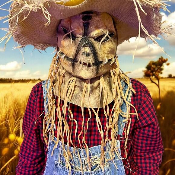 Scarecrow Burlap Halloween Mask-Distressed Horror Cosplay Prop-Raffia-Creepy - Picture 2 of 9